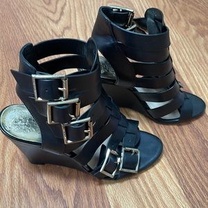Black strap wedge type sandals